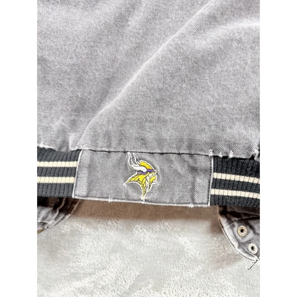 Vtg Minnesota Vikings Denim Jacket NFL Varsity Distressed Mens M